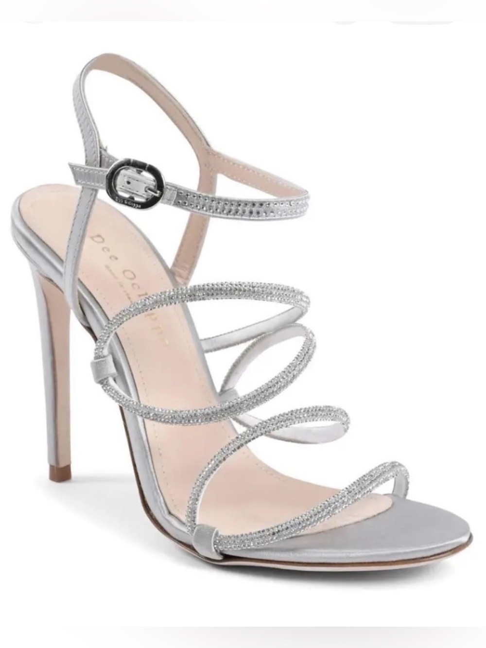 Dee Ocleppo Silver Strappy Rhinestone Heels Size EU 40
